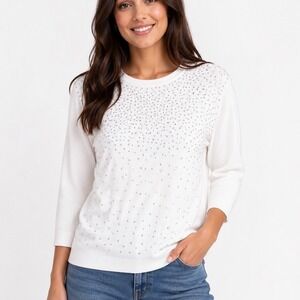 Select + Trend‎ Ivory Studded 3/4 Sleeve Knit Top Petite Large NEW